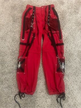 Tripp NYC Red Punk Cargo Pants with Chains & Straps